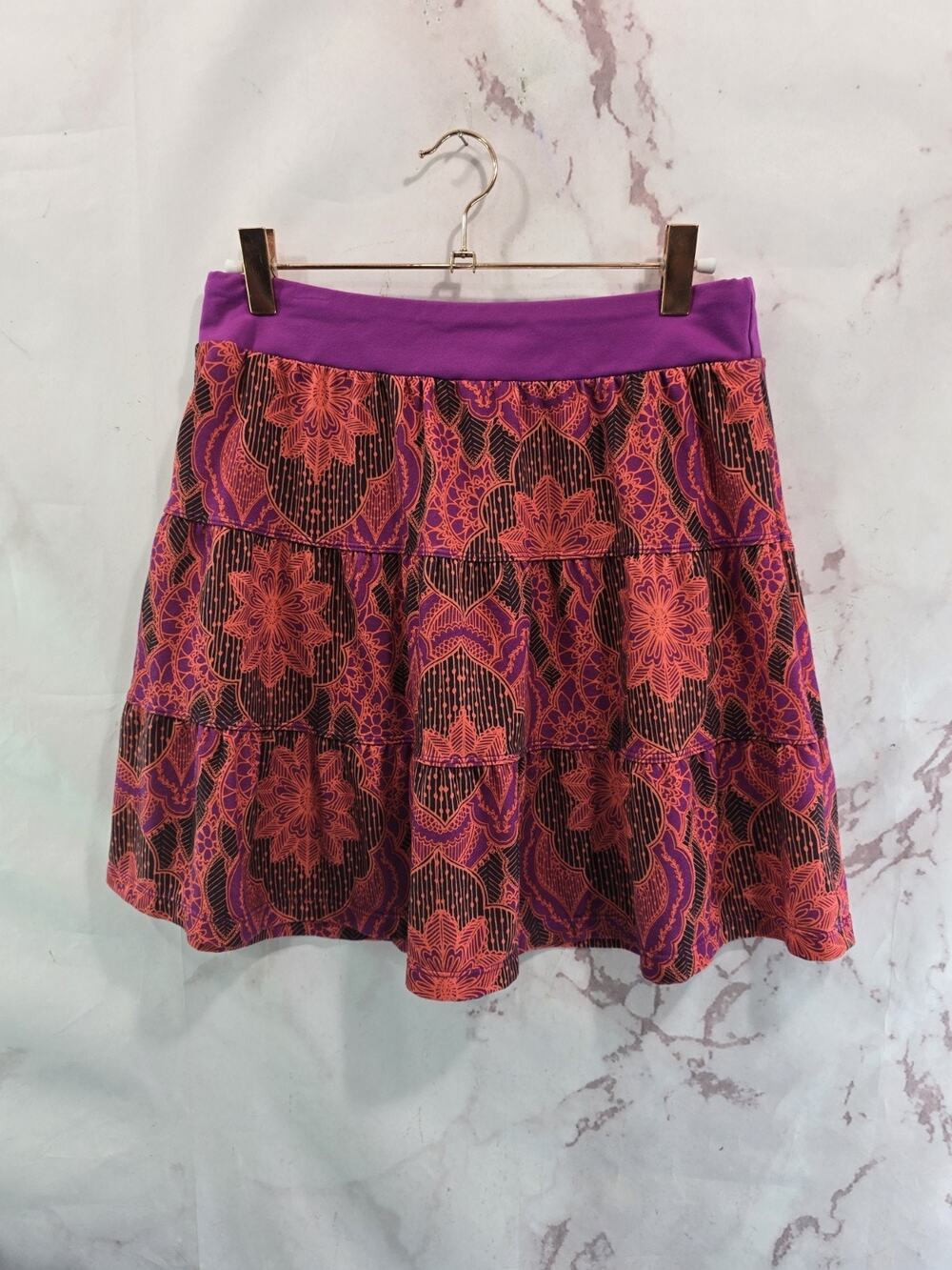 Prana Skirt Womens Small Pink Orange Stretch Mini Short Paisley Aubrey Recycled